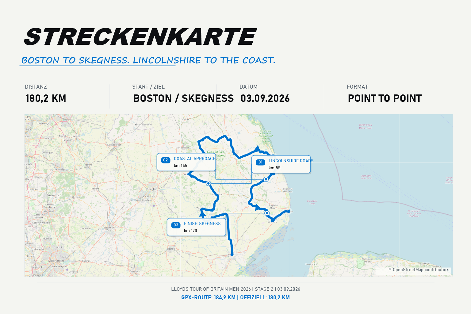 Route map Stage 2: Boston to Skegness