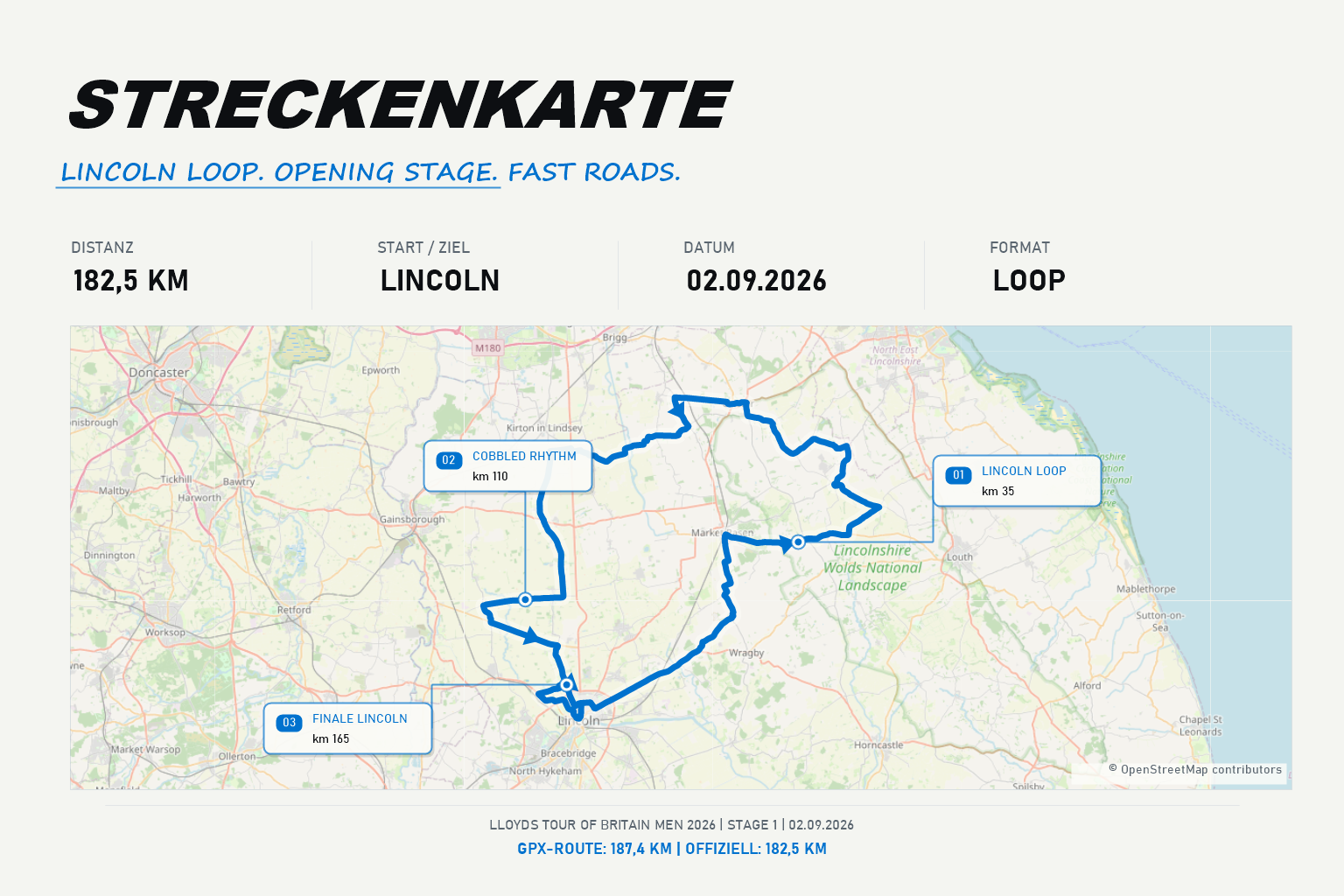 Route map Stage 1: Lincoln to Lincoln
