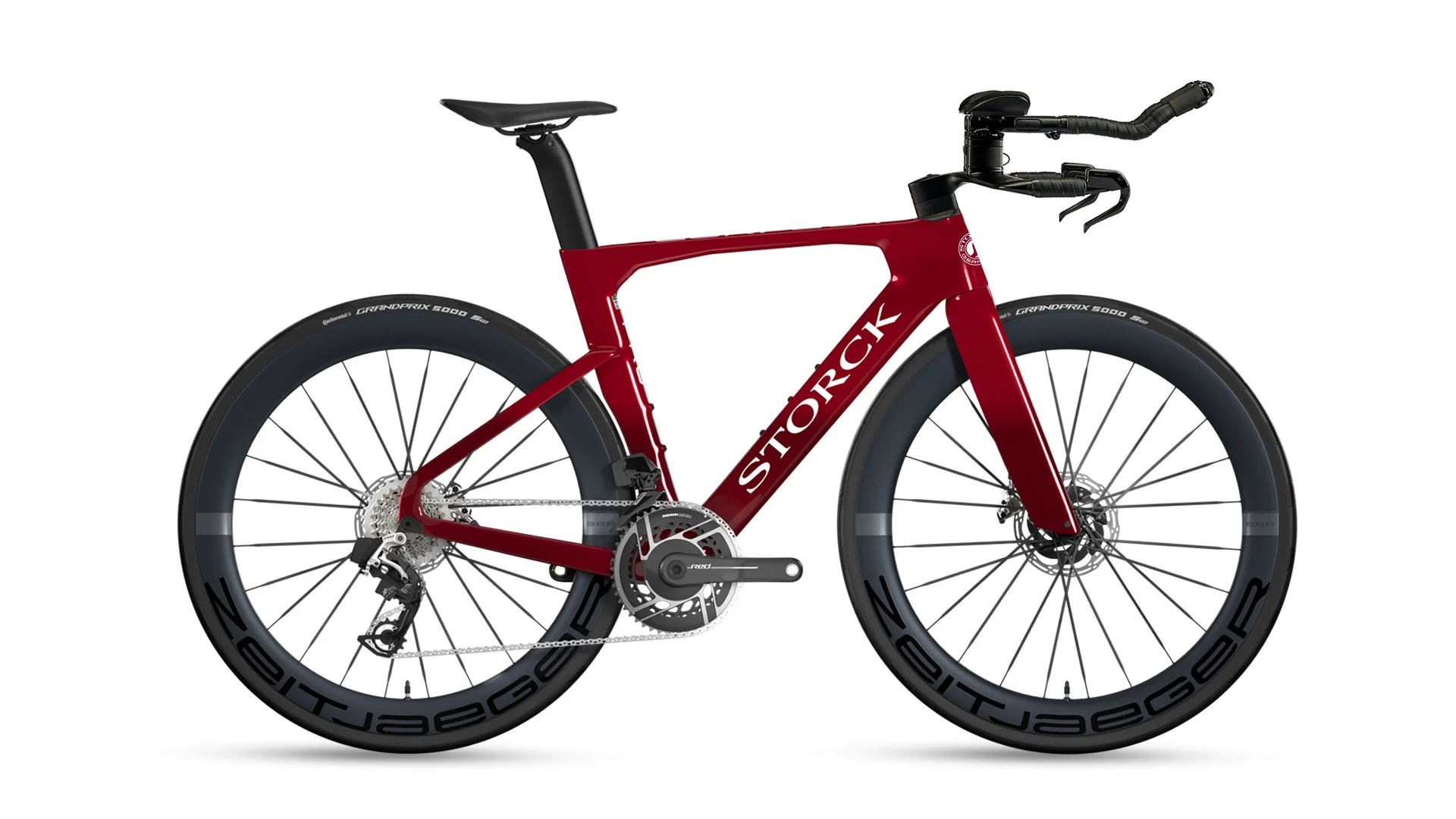 Storck Aerfast.5 Pro T Red Faded with triathlon cockpit, side view