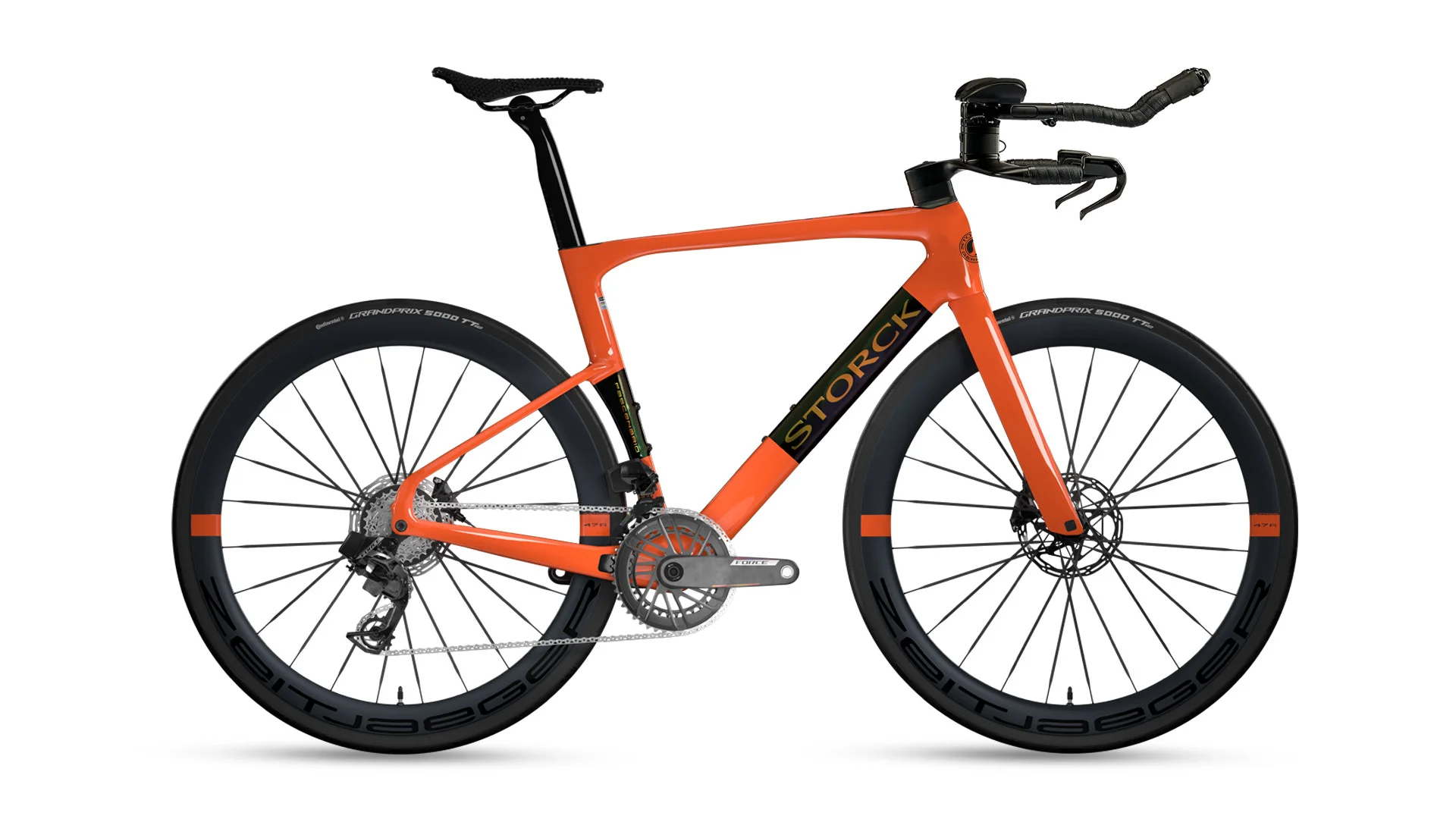 Storck Fascenario.5 Team T Koi Bright Orange with triathlon cockpit, side view